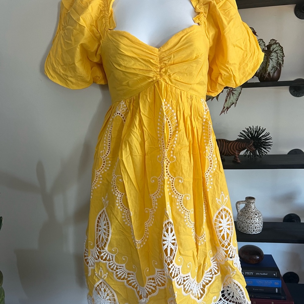 Yellow Puff Sleeve Sweetheart Mini Sundress